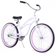 Firmstrong Urban Lady Single Speed - Women's 26 Beach Cruiser Bike (White with Pink Rims)