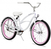 Firmstrong Urban Girl Single Speed Beach Cruiser Bicycle with Pink Rims, 20-Inch, White