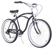 Firmstrong Urban Man Seven Speed Beach Cruiser Bicycle, Matte Black, 19 inch / Large