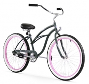 Firmstrong Urban Lady Single Speed Beach Cruiser Bicycle, 26-Inch, Army Green w/ Pink Rims