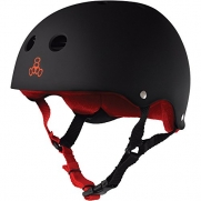 Triple 8 Brainsaver Rubber Helmet with Sweatsaver Liner (Black Rubber, Red Liner, Small)