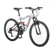 24 Mongoose Ledge 2.1 Boys' Mountain Bike, Silver/Red