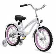 Firmstrong Bella Girl's Single Speed Bicycle w/ Training Wheels, 16-Inch, White w/ Pink Rims