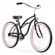 Firmstrong Urban Lady Single Speed Beach Cruiser Bicycle, 26-Inch, Black w/ Pink Rims