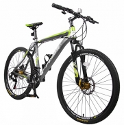 Merax Finiss 26 Aluminum 21 Speed Mountain Bike with Disc Brakes (Fashion Gray&Green)